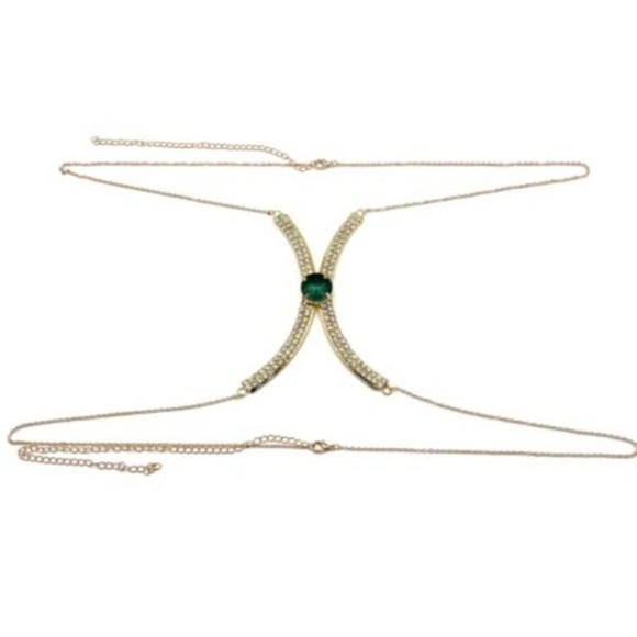 Square Crystal Chest Bracket Bra Chain Harness - one size - Picture 9 of 11